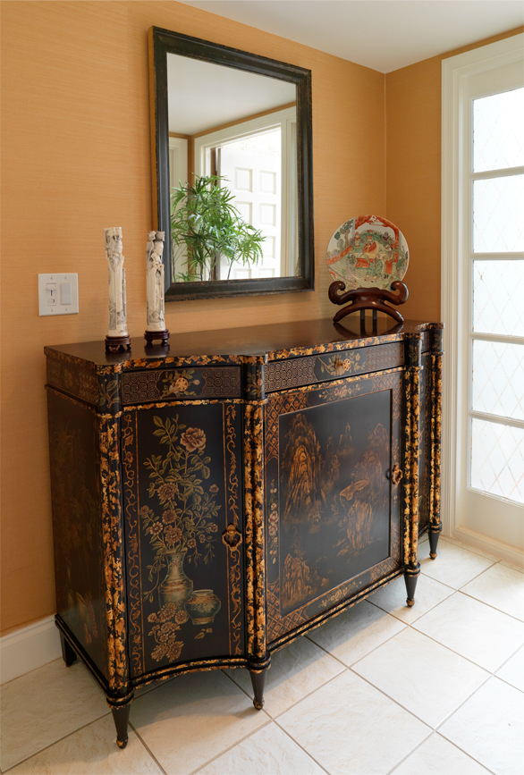 Asian Antique chest creates a dramatic entry